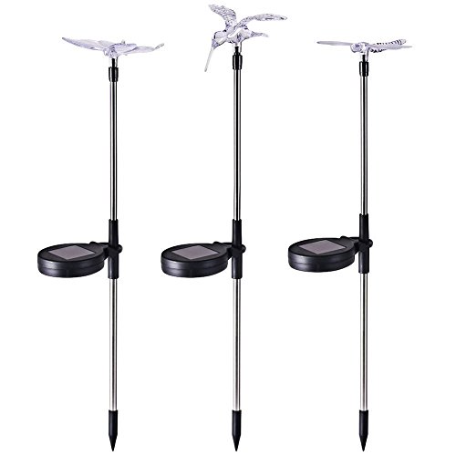 3er Set Solarleuchten Garten Solar Stableuchten Farbwechsel LED Libelle