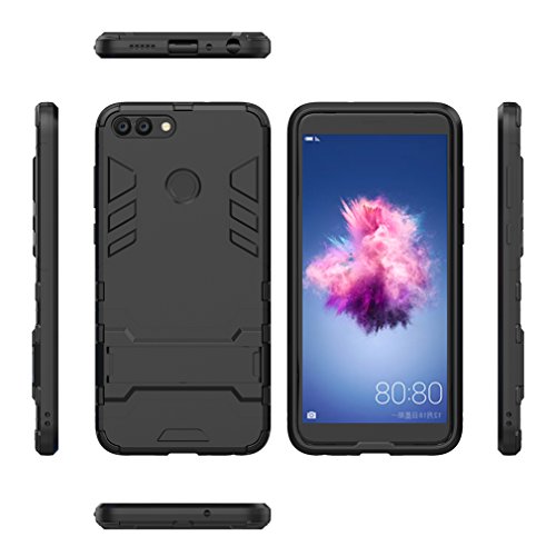 Cover Huawei P Smart, EasyBee Kickstand Series 2 in 1 Ibrido Rugged Duro PC+Morbido Gomma Silicone [Rugged Armor] [Shock-Absorption] Dual Layer Hybrid custodia per Huawei P Smart/Enjoy 7s, Nero