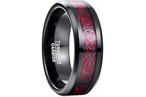 NUNCAD Tungsten Carbide Ring for Men Black Celtic Dragon and Blue/Green/Red Carbon Fiber Inlay Wedding Band Size J1/2-Z+3