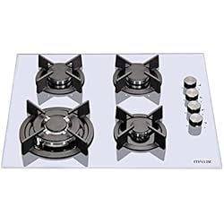 Millar GH6041XEW Plaques de cuisson en Verre trempé avec 4 brûleurs à gaz Blanc 60 cm/Table de Cuisson