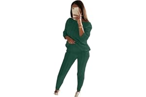 shownicer Femme 2 Pcs Pull Ensemble Tricoté Hiver Sweater Top en Maille Sweatshirt Chaud Chandail Sport Pantalon Hiver Ensemble Sportswear pour Yoga Jogging Suit Grande Taille