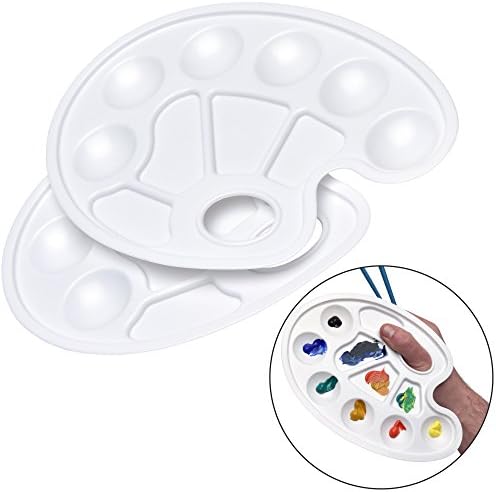 Artina 2 Set Mixing Palette Art Paint Tray 23,5 cm X 17 cm Paint Pallet 10 Wells with Thumbhole Accessory for Artist