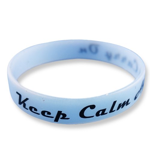 EKNA Pulsera de Silicona Noche Luminoso Verde con Textos Wristband Glow in The Dark de Silicona Pulsera, Azul Claro, Keep Calm and Carry On