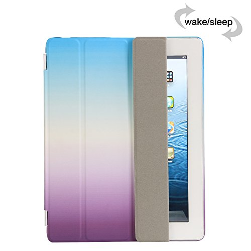iPad 2 iPad 3 iPad 4 Hülle, DEENOR Rainbow Colour Series Smart Cover Transparent Back Cover Ultra Slim Light Weight Auto aufwachen / Schlaf Funktion Schutzhülle Hülle für Apple iPad 2 iPad 3 iPad 4. (Sky blue and Purple) - 5