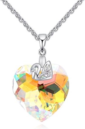 Swarovski Elements Crystal Necklace Peach Heart Hanging,IPL-OneSize