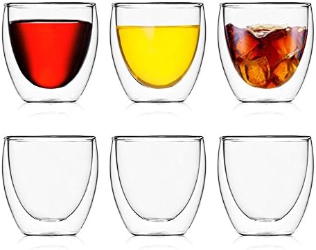 Finsteck 2.7oz/80ml Double Walled Coffee Glass Transparent Coffee Cups/Mug(6 pcs)