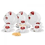 Hochwertiges Porzellan im klassischen Weiß mit rotem Blumendekor