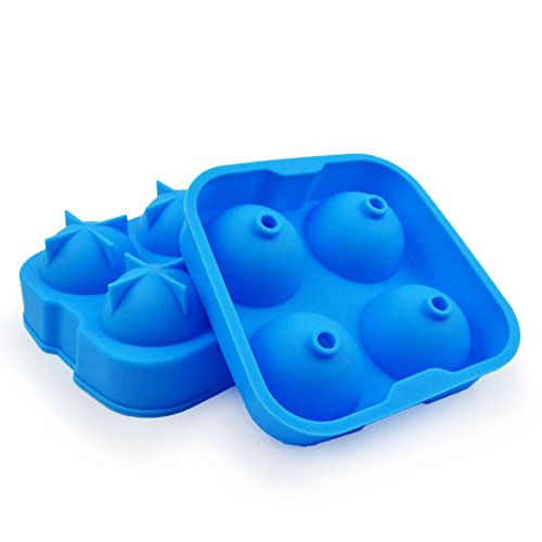 Silikonform für 4 Ice-Balls, Ice-Ball-Maker, riesige Eis-Kugeln, perfekt für Longdrinks, wie Gin-Tonic, Vodka-Bull oder Whiskey-Cola, Party-Highlight, Eiswürfel, Shots, Ice-Cube, Farbe: Blau