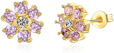 Dreamy Women Pink Snowflake Gold Earrings Clip 925 Sterling Silver Zirconia Loop Earrings Hoop Stud Earrings