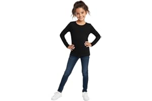 LUXFAB Kids Girls Boys New Plain Long Sleeve Basic Stretch Round Neck T-Shirt School Tee Top Size 2-13 Years