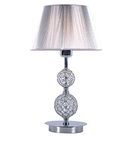 Lampara sobremesa habitación | Cromo, cristal y pantalla hilo Plata | Ideal para habitación o salón | Admite LED | Elegante, moderna, clásica, diseño | Excelente calidad