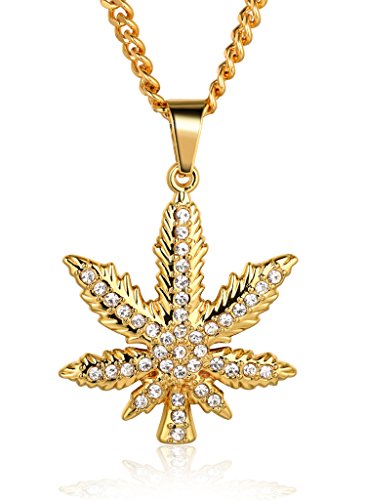 Halukakah ? Marijuana ? Hombres 18K Oro Verdadero Plateado Marijuana Colgante Collar con Cadena Cubana Gratis 30
