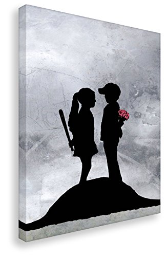 Kunstbruder Leinwandbild von Banksy Boy and Girl/Kunstdruck auf Leinwand/Wandbild Bild Graffiti Street-Art (40x60cm)