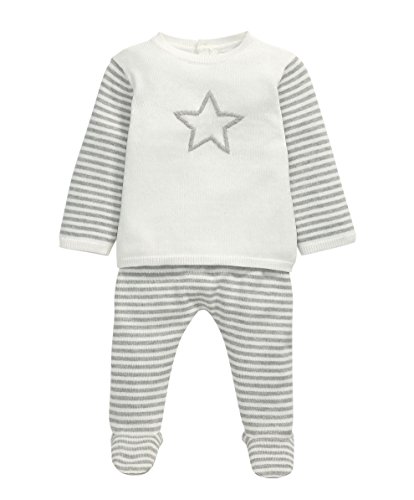 Mamas and Papas Baby-Girls 2 Piece Star/Stripe Knitted AIO Footies, Off-White, 6-9 Months