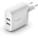 Belkin Doppio caricabatteria da parete USB-A da 24 W Boost Charge (per iPhone 14, 14 Plus, 14 Pro, 14 Pro Max, iPhone 13, iPh