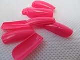 100 x False Neon Bright Bubblegum Pink medium length Full Coverage 80's style false nails & glue, 10 different sizes (10 of each size) by Fat-Catz