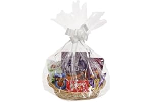 H-line Make Your Own Hamper Kit - Wicker Basket Cellophane Wood Shred Bow Set (Large Oval Basket - 39 x 34 x 14cm, 1 x Kit)