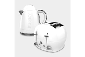 THE FUNKY APPLIANCE COMPANY FUNKY Retro Kettle and Toaster Breakfast Set, 1.7L Easy Pour Kettle, Large Deep and Wide Toaster - White