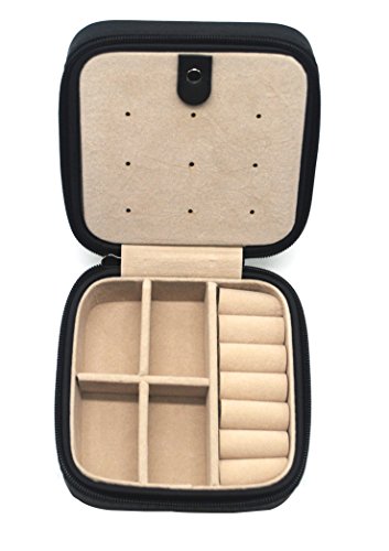 JOYOOO Cream Faux Leather Portable Travel Jewellery Box Case For Earring/Ring/Necklace etc (Schwarz) - 2