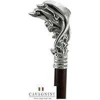 Bâton de marche,canne chien de chasse en bois étain couleur argent vintage noir ou canne Braun Cavagnini Italy