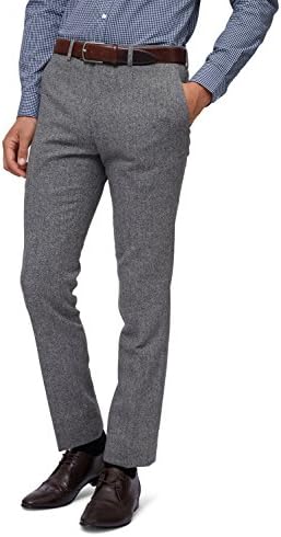 Moss London Men's Light Grey Donegal Trousers 32R
