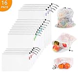 Eono by Amazon - Sacs Réutilisables en Maille, Respectueux De l'environnement, Lavable, Léger, Transparent, pour Les Fruits, Jouets, Légumes l'Épicerie, Shopping Et Le Stockage, 16 Set