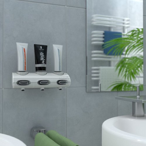 tubotec classic in weiß / Duschgelspender, Shampoospender, Zahnpastaspender, Seifenspender, Lotionspender und Duschablage zur Wandmontage in nur einem Produkt