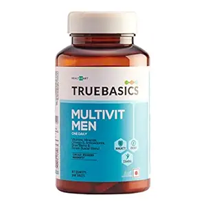 TrueBasics Multivit Men, Multivitamin For Men, With Zinc, Vitamin C, Vitamin D3 and Multiminerals, Antioxidant-Rich, Stress Buster Blend, Clinically Researched Ingredients, 90 Multivitamin Tablets