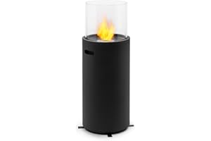 blumfeldt Fiamme Tamburo - Cheminée bioéthanol d'extérieur, brûleur en INOX de 0,8 Litre, brûle jusqu'à 5 h sans Odeur ni résidu, éteignoir, cheminée à Poser, avec Housse de Pluie - Noir