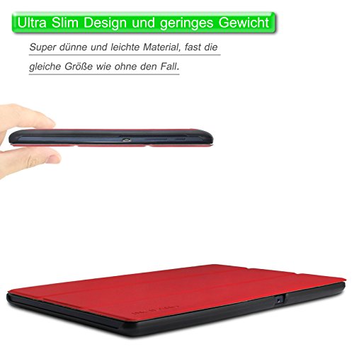 Infiland Lenovo Tab 2 A10-70 / Tab 2 A10-70L / Tab 2 A10-70F / Tab 2 A10-30F / Tab 2 A10-30L / Tab 3 10 Business/ Tab3 10 Plus Hülle Case, Ultra Dünn Tri-Fold Smart-Muschel PU Leder Schutzhülle für Lenovo Tab 2 A10-70 / Tab 2 A10-30 / Tab 3 10 Business/ Tab3 10 Plus 10,1 Zoll Tablet (mit Auto Schlaf / Wach Funktion)(Rot) - 5