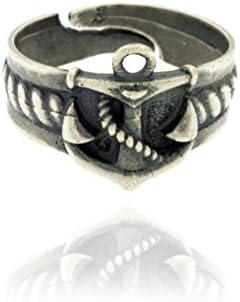 Padre Nostro - Anchor Man Ring burnished 925 Silver, Adjustable Size, 4 Grams