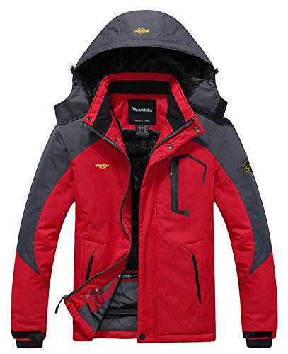 Wantdo Chaqueta de Montaña Esquí Impermeable para Hombres Rojo Large