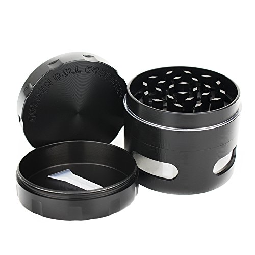 LIHAO Grinder 4tlg Crusher für Tabak Kräuter Gewürze Transparent Schwarz [Lebenslange Garantie] - 2