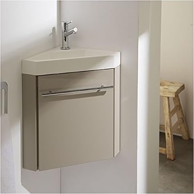 Planetebain Meuble lave-mains d'angle couleur daim pour Wc