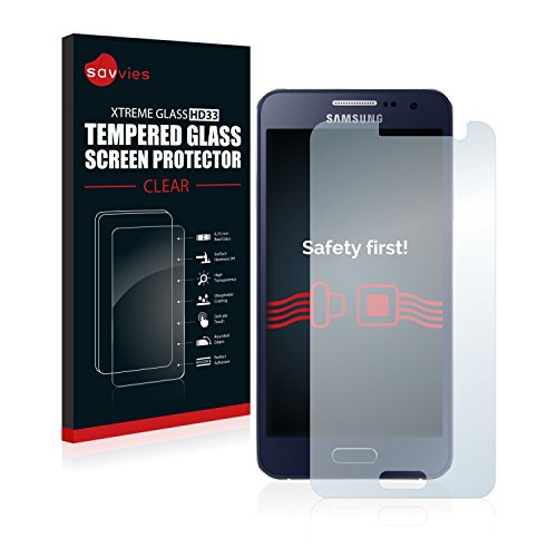 savvies Cristal Templado Compatible con Samsung Galaxy A3 2015 Protector Pantalla Vidrio Proteccion 9H Pelicula Anti-Huellas