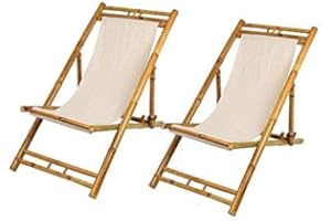 Spetebo 2X Bambus Gartenliege Natur - 2er Set Liegestühle - Sonnenliege Strandliege Relaxliege