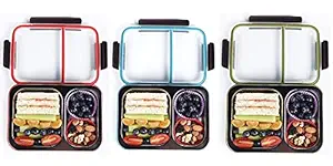 Derisory Leakproof Slim, Microwave Safe 2 Compartment Lunch Box for Office, Kids, School Going Children Boys, Girls 2 Containers Lunch Box (Multi)