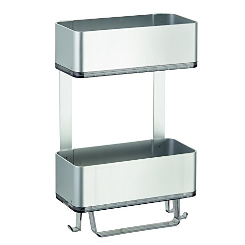 InterDesign 21416EU Affixx Peel-and-Stick Starker Selbstklebender Rostfreier Dusch-Caddy aus Aluminium - 2-Stöckig, Silberfarben/Smoke, Rustproof Aluminum, Silver/Smoke, 10,31 x 27,94 x 35,97 cm
