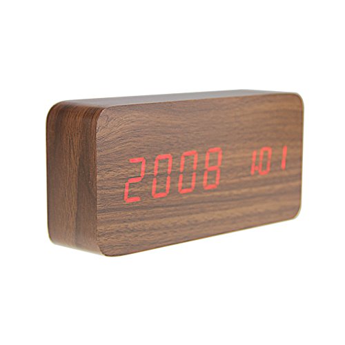 Liying Neu Digitalwecker LED Wecker Reisewecker mit Zeit Temperatur und Datumsanzeige Holz