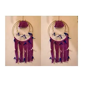 Shubh Enterprises Dream Catchers Wall Hangings For Home Decor Bedroom Livingroom Balcony Car Garden Party Cafe Handmade Dreamcatcher For Positivity Feathers Hanging Wall Decoration Items For Kids Room (Pack of 2, 16L x 34H Inches)