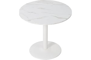 Warmiehomy Round Dining Room Table, 80cm Modern Small Dining Table for Home Apartment Kitchen Living Room, White Marble-Patterned Wooden Desktop and Metal Base