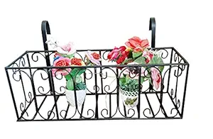 Ezzu Crafts Hanging Flower Railing Planter Vase Metal Iron Wall Hanging Planter Bucket Flower Holders for Railing Fence Balcony Garden Home Decoration Colour Black