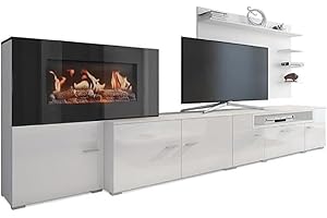 Skraut Home - Mobili per Soggiorno con Camino Elettrico - 170 x 290 x 45 cm - Sistema di Illuminazione LED Effetto Fiamma - Nuovo Modello Olympo - Stile Moderno - Finitura Bianca