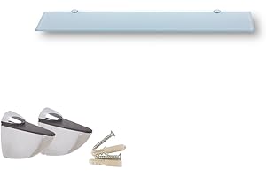 Euro Tische Étagère murale en verre 60cm, étagère en verre pour salle de bain, étagère de douche en verre Blanc avec verre de sécurité trempé de 6mm et supports métalliques (Blanc)