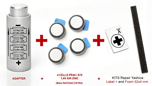 Yashica Electro 35 (G, GL, GT, GS, GSN, GTN,), AX SLR y MG1. - Adapter + 4 Batteries Button 1,4V Zinc Air + Kit