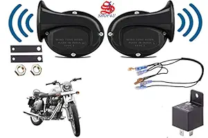 SHOP4U Snail Shape windtone Horn with Relay and Wire for Royal Enfield Bullet 350 (Trumpet Sound, 12V)