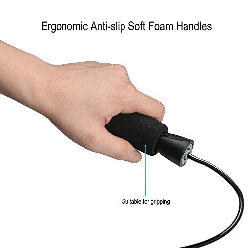 Springseil,Techrise Jump Rope Speed Rope seilspringen mit hautfreundlichen Griff und einstellbares Soft Seil für Fitnesstraining abnehmen Fat Burning übungen, für Kinder und Erwachsene -Schwarz - 6