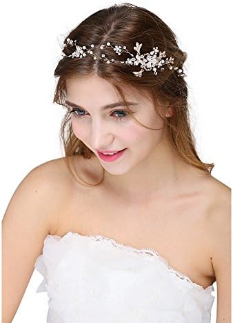 TiaoBug Vintage Rhinestone Crystal Pearl Bridal Heandband Headdress Wedding Hair Accessories (Silver &amp; Golden)