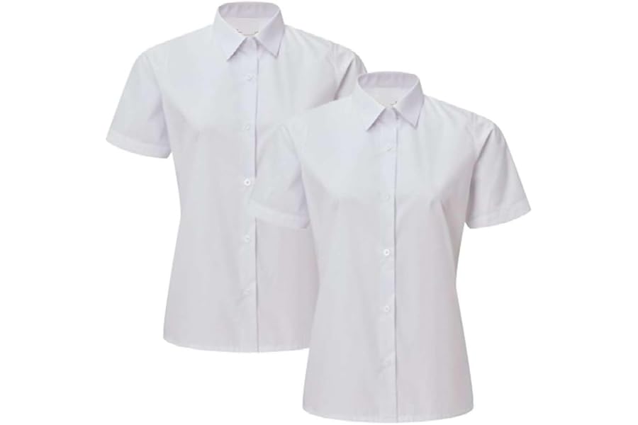 (Twinpack) Girls Plain School Shirt Blouse Short Sleeve Easy Care Ages 3-16y