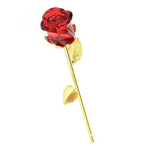 Glas Rose Blume Künstliche Kristall Rose Blume Metall Stiele und Blätter mit Geschenk-Box und Grußkarte für Valentinstag Muttertag Geburtstag Geburtstag Geschenke (Rote)